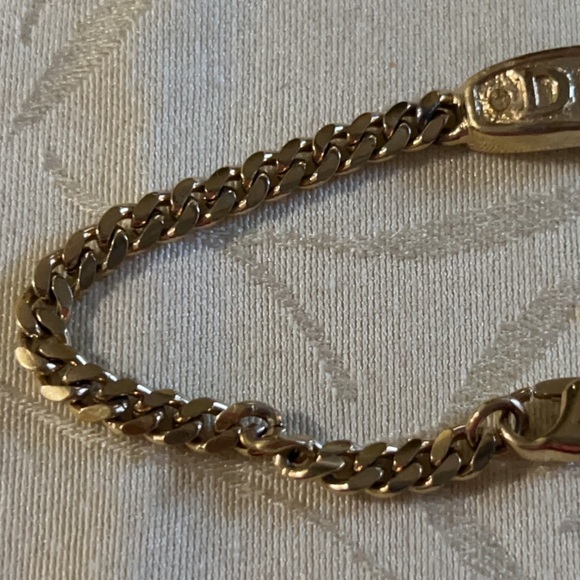 Christian Dior Gold Crystal Logo ID Tag Bracelet - Picture 3 of 9